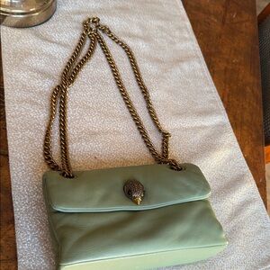 Kurt Geiger Pale Green Leather Shoulder Bag with Gold Chain